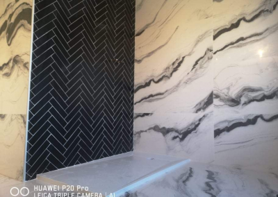 24×48 wall and floor porcelain installation and herringbone porcelain installation