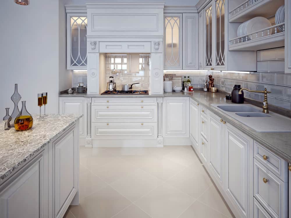 luxury white kitchen construction work